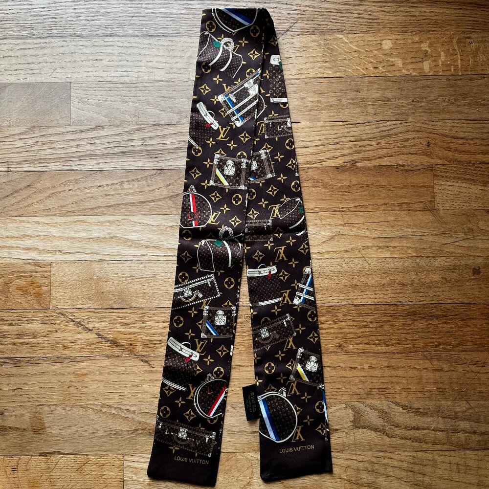 Rare Louis Vuitton Brown Monogram Trunks Bandeau Silk Scarf